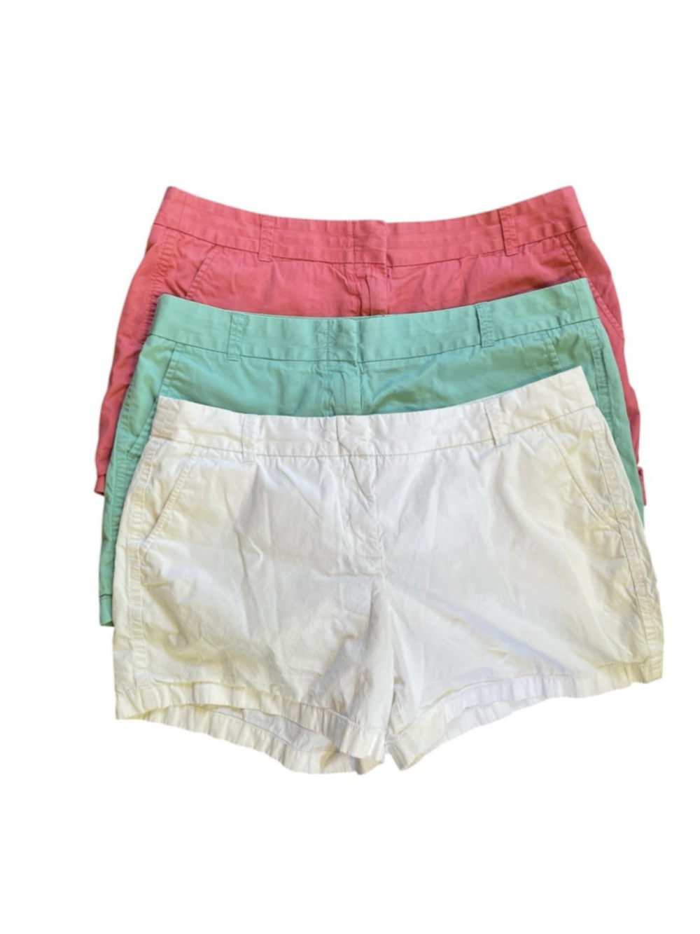 J.Crew Womens Lot Of 3 Broken In Chino Shorts Pink White Teal 14 Preppy Casusal